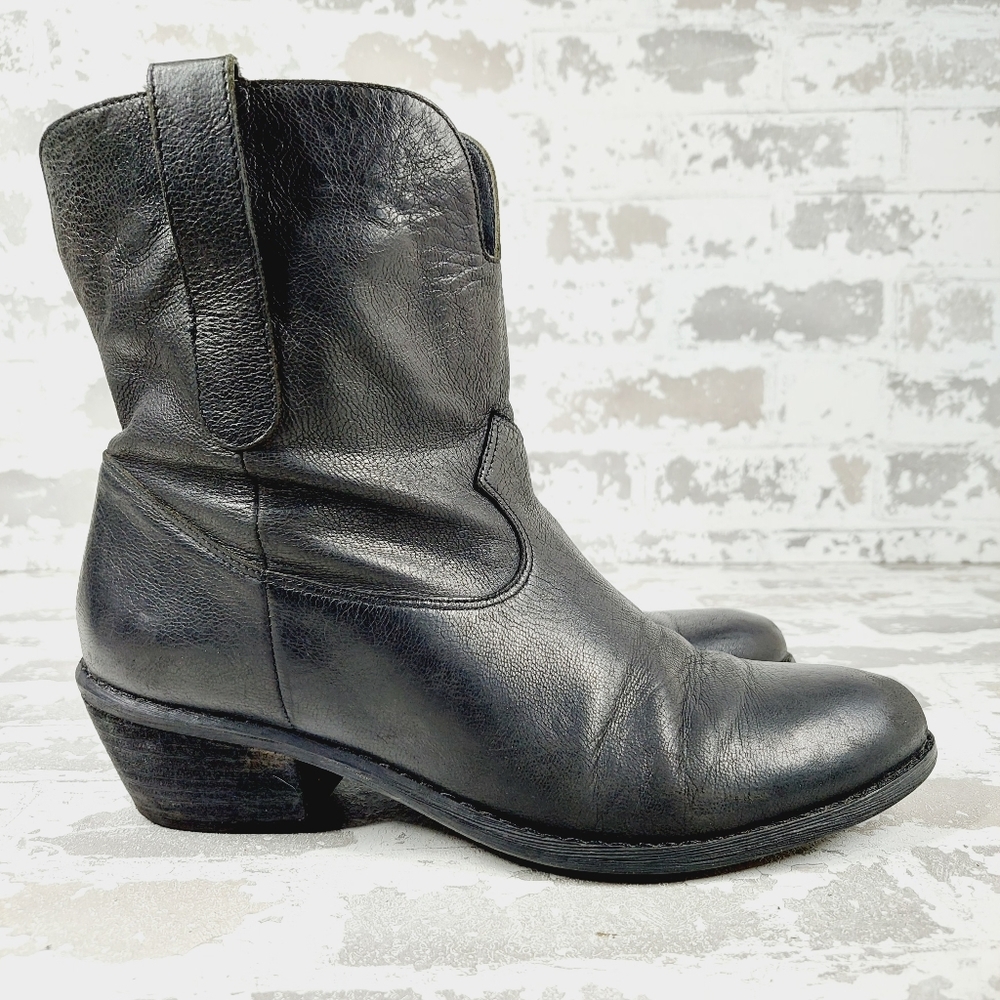 Guess Black Leather Almond Toe Block Heel Ankle Moto Boots O 553 - Picture 5 of 14
